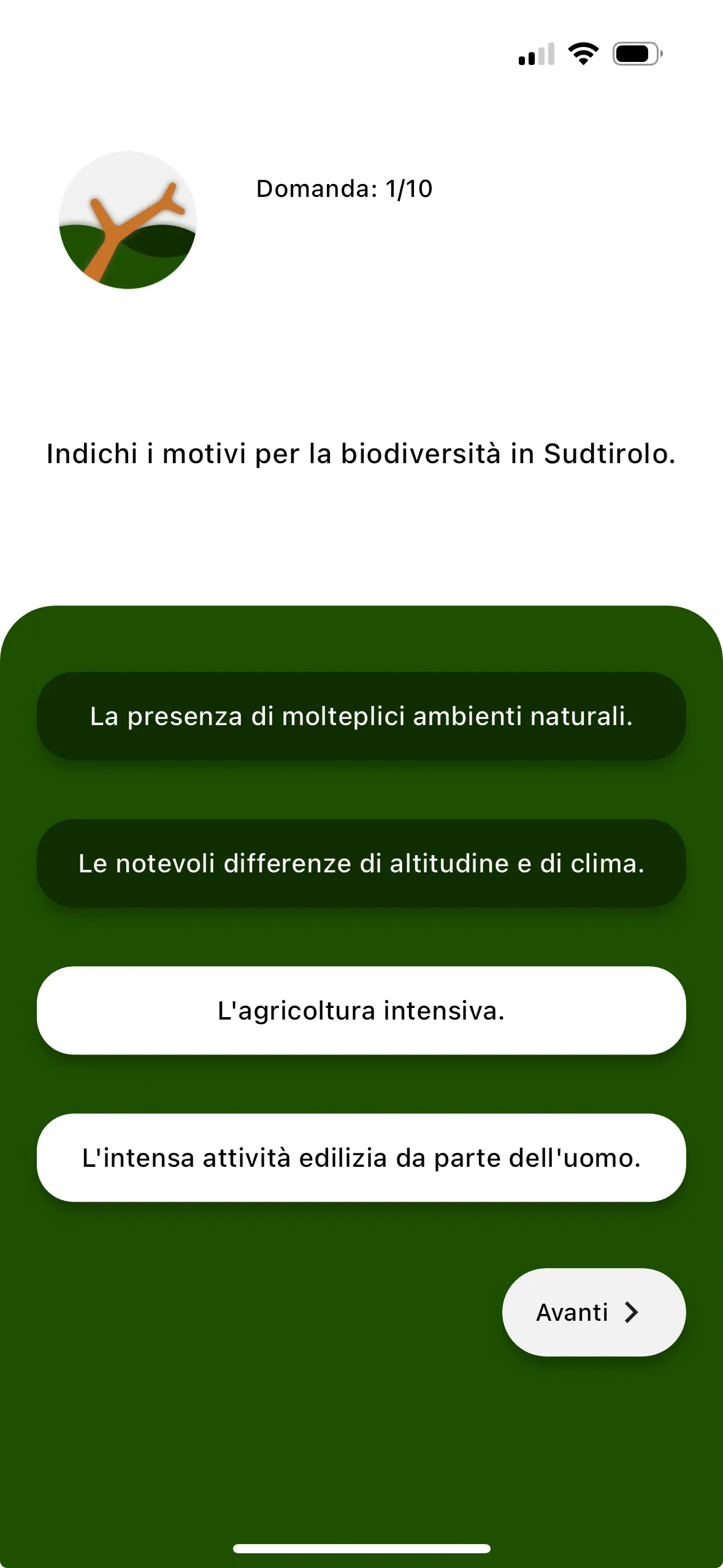 Schermata del questionario